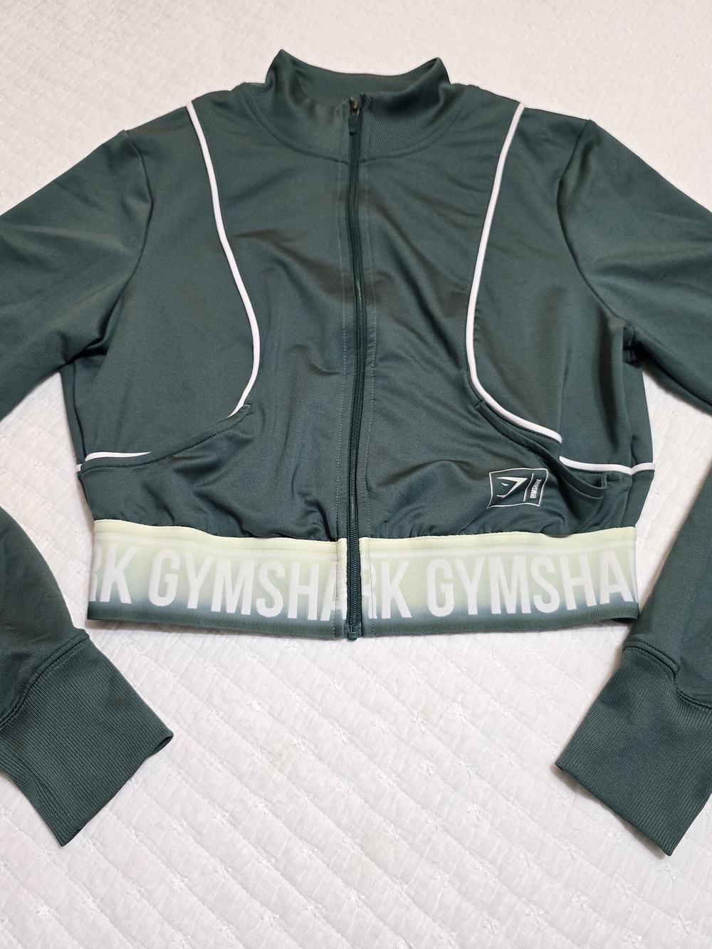 Gymshark Women's Forest Green Zip-Up Cropped Training Jacket